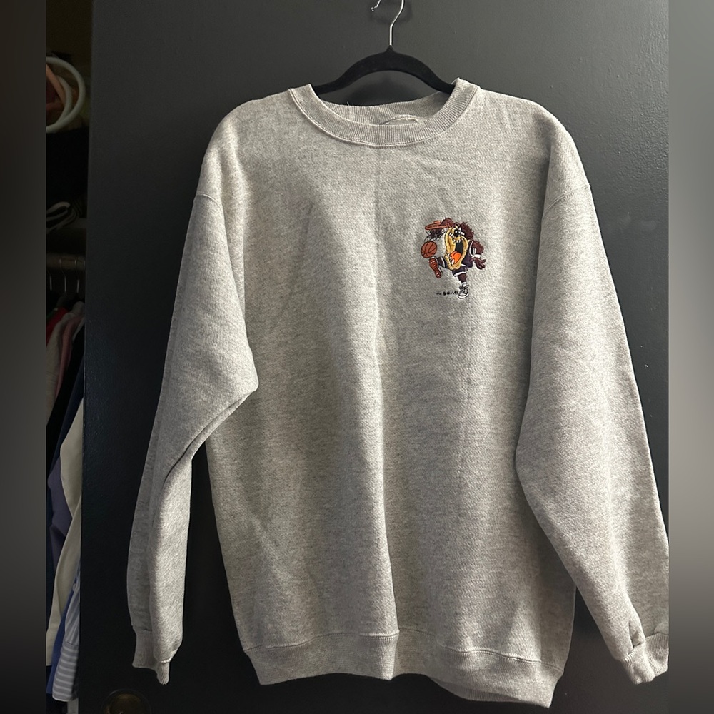 Gray Crewneck Sweater with Colorful Graphic